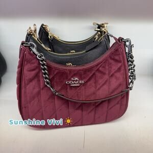 NWT COACH Teri Hobo Bag In Organic Cotton With Quilting CCW69 Gunmetal/Burgundy